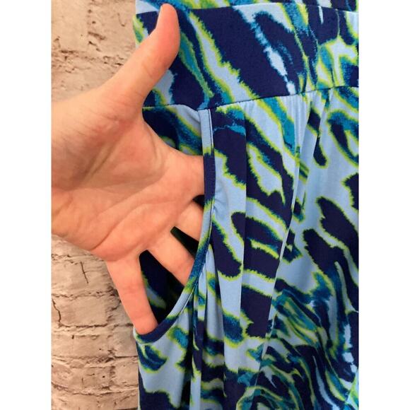 Michael Kors Dress Womens Large Turquoise Animal Print A Line Pockets Stretch - Picture 2 of 13